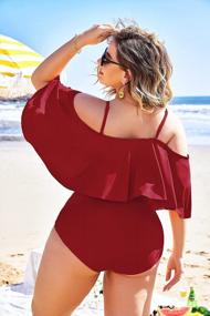 img 2 attached to Plus Size Bikini: Two Piece Swimsuit With High Waist Bottoms And Ruffled Flounce Top