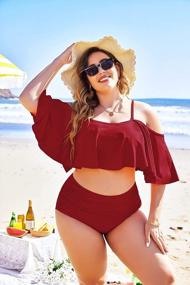 img 3 attached to Plus Size Bikini: Two Piece Swimsuit With High Waist Bottoms And Ruffled Flounce Top