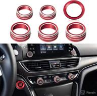 tomall 6pcs aluminum centre console switch cover compatible with honda 10th accord sedan sport ex ex-l lx 2018-2022 sound volume knob ac air conditioning knob engine start stop button cover trim (red) logo