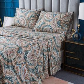 img 2 attached to Classy Blue And Gold Paisley King Size Bedding Set - Includes Duvet Cover, Flat Sheet, Fitted Sheet, And 4 King Size Shams By FADFAY