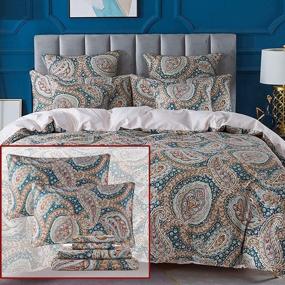 img 4 attached to Classy Blue And Gold Paisley King Size Bedding Set - Includes Duvet Cover, Flat Sheet, Fitted Sheet, And 4 King Size Shams By FADFAY