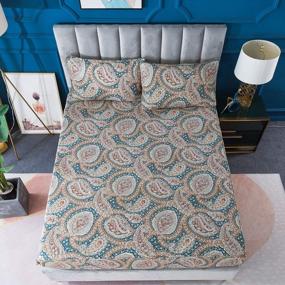 img 1 attached to Classy Blue And Gold Paisley King Size Bedding Set - Includes Duvet Cover, Flat Sheet, Fitted Sheet, And 4 King Size Shams By FADFAY