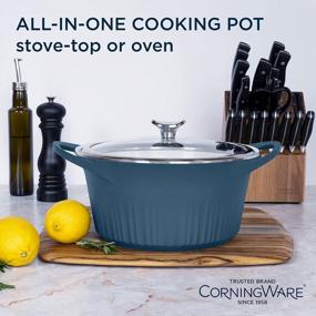 img 3 attached to CorningWare 5.5 Quart QuickHeat Dutch Oven Pot With Lid, Non-Stick Ceramic Coating, Lightweight And Even Heat Cooking, Ideal For Baking, Frying, Searing And More, In French Navy