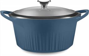 img 4 attached to CorningWare 5.5 Quart QuickHeat Dutch Oven Pot With Lid, Non-Stick Ceramic Coating, Lightweight And Even Heat Cooking, Ideal For Baking, Frying, Searing And More, In French Navy