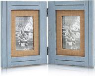 distressed hinged double picture photo frame 4x6 with burlap rim for home office desk, gift for halloween, thanks giving day, birthday, anniversary, christmas, new year, mother's day, blue logo