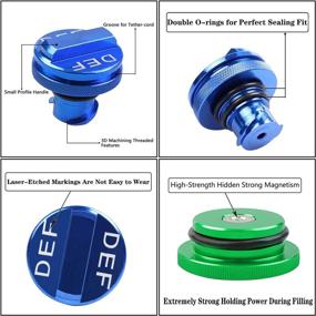 img 1 attached to Green Magnetic Aluminum Billet Fuel Cap and Blue Non-magnetic DEF Cap - Compatible with Dodge Ram Trucks 2013-2019 (1500, 2500, 3500) - Set of 2 Aluminum Fuel Tank Caps