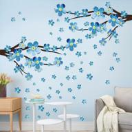 3d blue plum blossom wall stickers with birds and flowers, pastoral style decals for girls bedroom, tree branch art decor for living room logo