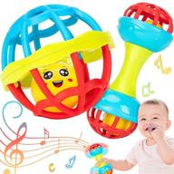 👶 hetomi baby rattles 6-12 months: 2pc shaker grab spin set for sensory development - educational newborn gift for 3, 6, 9, 12 months infant, boys, girls logo