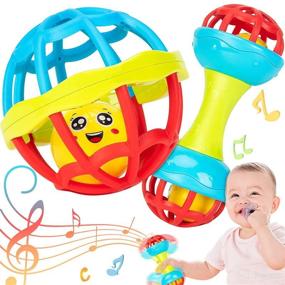 img 4 attached to 👶 HETOMI Baby Rattles 6-12 Months: 2PC Shaker Grab Spin Set for Sensory Development - Educational Newborn Gift for 3, 6, 9, 12 Months Infant, Boys, Girls