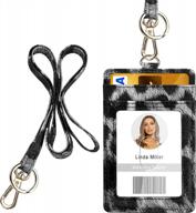 вертикальный держатель для идентификационных карт с леопардовым принтом из искусственной кожи с 1 прозрачным окном, 4 слотами для кредитных карт и съемным шейным ремешком логотип