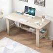white wooden teen study desk with large storage area and bookshelf - perfect for small spaces, bedroom, and home office - ideal for students and computer work logo