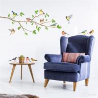 🌳 decowall garden birds on tree branch wall stickers - peel and stick removable decals for kids nursery, bedroom, and living room décor логотип