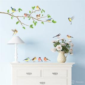 img 2 attached to 🌳 DECOWALL Garden Birds on Tree Branch Wall Stickers - Peel and Stick Removable Decals for Kids Nursery, Bedroom, and Living Room Décor