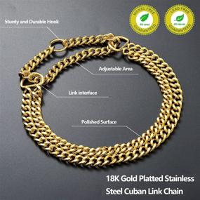 img 3 attached to 🐶 Stainless Steel 18K Gold Adjustable Cuban Link Dog Collar - Chew Proof Double Row Chain Collar for Large, Small, and Medium Dogs - Walking and Training Accessory