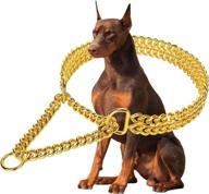 🐶 stainless steel 18k gold adjustable cuban link dog collar - chew proof double row chain collar for large, small, and medium dogs - walking and training accessory logo