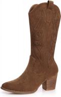 embroidered western cowgirl boots for women - mid calf, chunky heeled, round toe, zipper closure logo