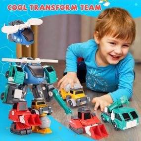 img 2 attached to Игрушки-роботы для детей в возрасте от 3 до 8 лет, набор из 32 магнитных строительных грузовиков с игровым ковриком, идея подарка на день рождения для мальчиков