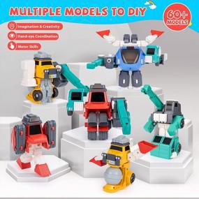 img 3 attached to Игрушки-роботы для детей в возрасте от 3 до 8 лет, набор из 32 магнитных строительных грузовиков с игровым ковриком, идея подарка на день рождения для мальчиков