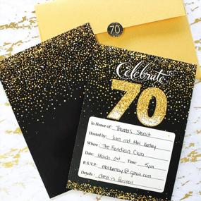 img 3 attached to Шикарные черно-золотые приглашения на вечеринку по случаю 70-летия - упаковка из 10 открыток с соответствующими конвертами