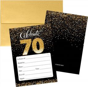 img 4 attached to Шикарные черно-золотые приглашения на вечеринку по случаю 70-летия - упаковка из 10 открыток с соответствующими конвертами