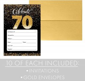 img 1 attached to Шикарные черно-золотые приглашения на вечеринку по случаю 70-летия - упаковка из 10 открыток с соответствующими конвертами