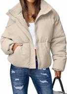 merokeety women's winter long sleeve zip puffer jacket stand collar baggy short down coats with pockets logo