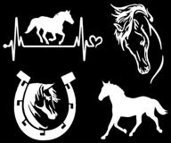 🐴 horse decal 4-pack: horse heartbeat, horseshoe, galloping horse, detailed horse head (white, small sizes ~3.5 inches) logo