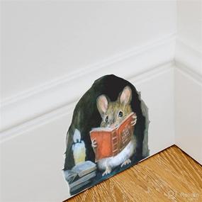 img 2 attached to Enhance Your Wall Decor with Walbest 3D Mouse Hole Wall Stickers - Whimsical Mouse Reading Book Design for Bedroom and Nursery