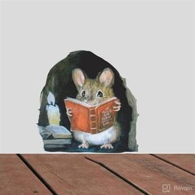 img 3 attached to Enhance Your Wall Decor with Walbest 3D Mouse Hole Wall Stickers - Whimsical Mouse Reading Book Design for Bedroom and Nursery