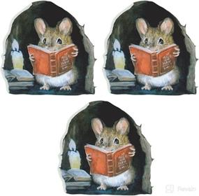 img 4 attached to Enhance Your Wall Decor with Walbest 3D Mouse Hole Wall Stickers - Whimsical Mouse Reading Book Design for Bedroom and Nursery