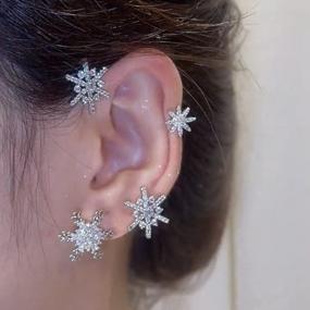 img 2 attached to Women'S Snowflake Zircon Butterfly Ear Cuffs - Non-Piercing Crawler Climber Earrings
