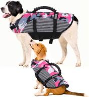 🐶 camo dog life jacket: adjustable pet safety vest for swimming, surfing, and kayaking - reflective, ripstop, and equipped with rescue handle логотип