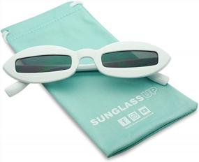 img 1 attached to Bad Bunny Style Goggles: Small Narrow Pointed Oval Clout Cut Out Lens Sunglasses From SunglassUP!