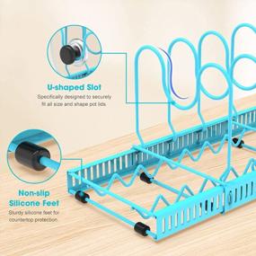 img 1 attached to 🍳 10+ Pans and Pots Lid Organizer Rack Holder - AHNR Expandable Pot and Pan Organizers Rack in Sky Blue - Adjustable Compartments for Kitchen Cabinet and Pantry Bakeware Storage