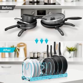 img 2 attached to 🍳 10+ Pans and Pots Lid Organizer Rack Holder - AHNR Expandable Pot and Pan Organizers Rack in Sky Blue - Adjustable Compartments for Kitchen Cabinet and Pantry Bakeware Storage