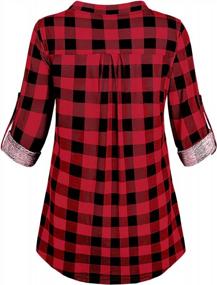 img 1 attached to Miusey Plaid Tunic Blouse With Roll-Up Sleeves And Button Down Front For Women - Casual Work Tops