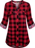 miusey plaid tunic blouse with roll-up sleeves and button down front for women - casual work tops logo