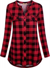 img 2 attached to Miusey Plaid Tunic Blouse With Roll-Up Sleeves And Button Down Front For Women - Casual Work Tops