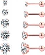 5 pairs of hypoallergenic surgical steel stud earrings for women, men, and girls - perfect for statement, cartilage, and fashion looks featuring cubic zirconia gems логотип