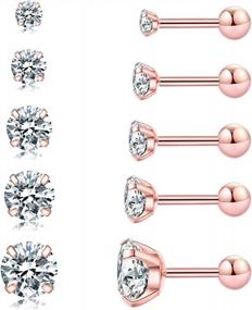 img 4 attached to 5 Pairs Of Hypoallergenic Surgical Steel Stud Earrings For Women, Men, And Girls - Perfect For Statement, Cartilage, And Fashion Looks Featuring Cubic Zirconia Gems