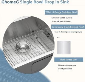 img 1 attached to Обновите свою кухню с помощью встроенной мойки GhomeG'S 25 x 22 дюйма с верхним креплением - глубокая одинарная чаша, нержавеющая сталь 18 калибра и 2 отверстия