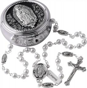 img 4 attached to HanlinCC 6Mm Glass Pearl Beads Catholic Our Lady Of Guadalupe Rosary Necklace For Women And Men With Virgin Mary Center Piece And Crucifix With Metal Gift Box