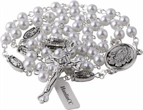img 3 attached to HanlinCC 6Mm Glass Pearl Beads Catholic Our Lady Of Guadalupe Rosary Necklace For Women And Men With Virgin Mary Center Piece And Crucifix With Metal Gift Box