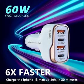 img 2 attached to 🔌 SUNDA 60W USB C Fast Car Charger, 4-Ports Car Charger Adapter, Dual Type C PD30W/PPS30W Compatible with iPhone 13/12 Pro/Max/11/iPad Pro/Galaxy/SamsungS22, Dual USB-A 18W QC3.0 for Android - Improved SEO