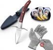 get shucking with our reliable oyster shucking kit: knife, glove & comfortable wood-handle for secure clam shucking - cut-resistant glove (xl) included. logo