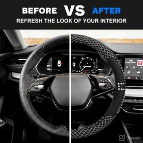 img 1 attached to 🚗 Rivet Decorated Steering Wheel Cover - Breathable Microfiber Leather Viscose, Anti-Slip Design, 15 Inch Universal Car Wheel Protector for Year-round Comfort and Protection