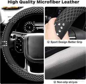 img 3 attached to 🚗 Rivet Decorated Steering Wheel Cover - Breathable Microfiber Leather Viscose, Anti-Slip Design, 15 Inch Universal Car Wheel Protector for Year-round Comfort and Protection