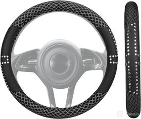 img 4 attached to 🚗 Rivet Decorated Steering Wheel Cover - Breathable Microfiber Leather Viscose, Anti-Slip Design, 15 Inch Universal Car Wheel Protector for Year-round Comfort and Protection
