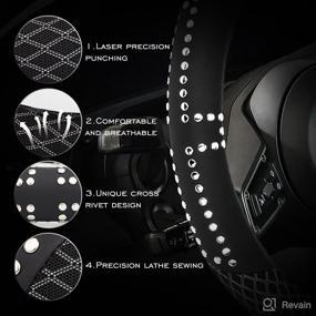 img 2 attached to 🚗 Rivet Decorated Steering Wheel Cover - Breathable Microfiber Leather Viscose, Anti-Slip Design, 15 Inch Universal Car Wheel Protector for Year-round Comfort and Protection