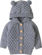 unisex baby knit hoody sweater jacket with bear ears - grey, 3-6 months - hadetoto logo